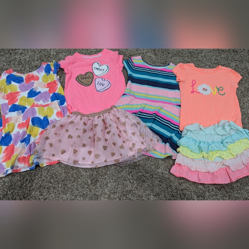4t Rainbow hearts cat & jack clothing bundle glitter tulle ruffles Gymboree